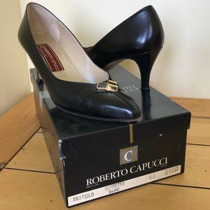 Roberto Capucci Tritolo Black Leather High Heel Shoes Vintage Made in Italy